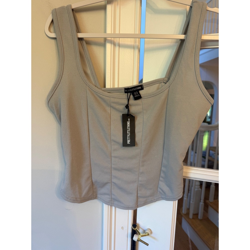 PrettyLittleThing Womens Sage Corset Style Crop Top Square Neck Size 14 NWT